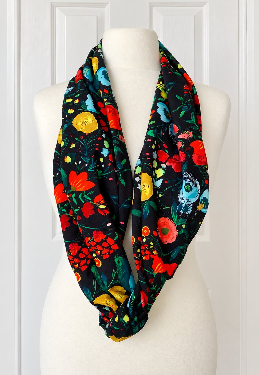 Bold Black & Floral Infinity Scarf 