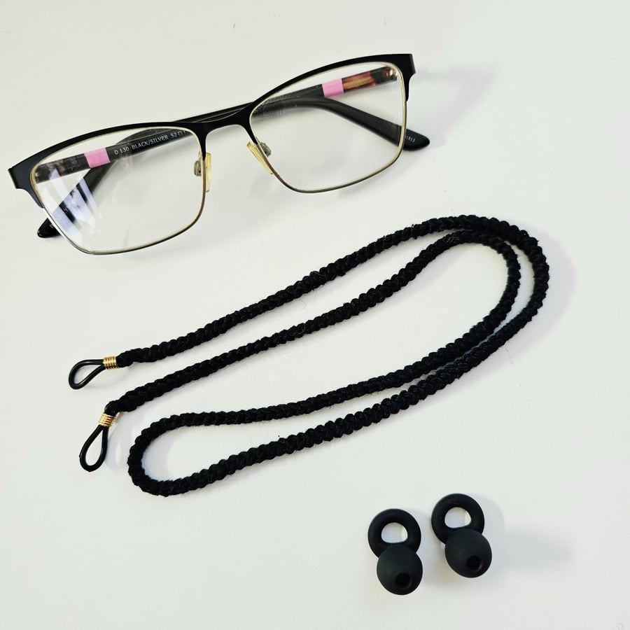 Black Cotton Cord, Eyeglasses Chain and Earplugs Strap