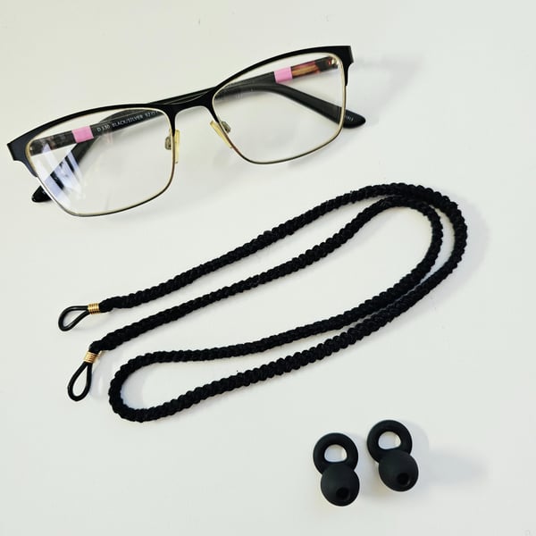 Black Cotton Cord, Eyeglasses Chain and Earplugs Strap