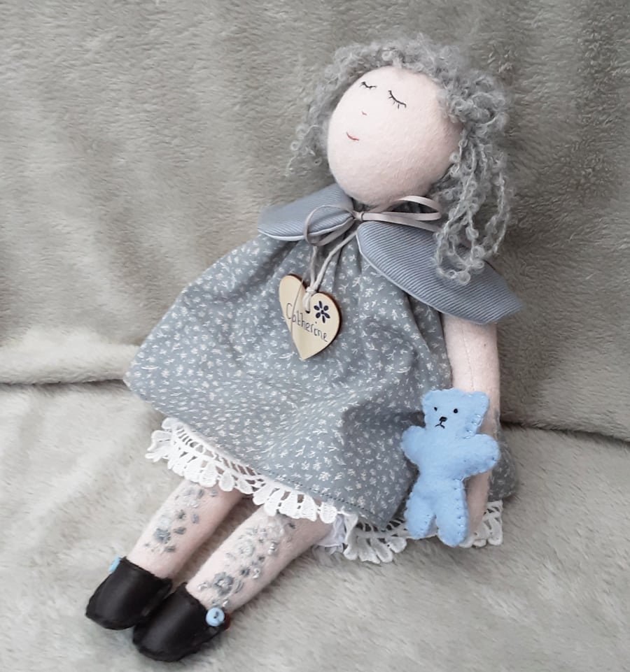 Cloth doll, hand embroidered fabric doll. Handmade Artist doll by Bearlescent