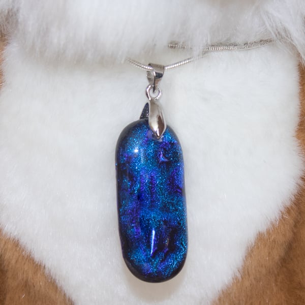 Bubbly Blue Dichroic Glass Pendant - 1244