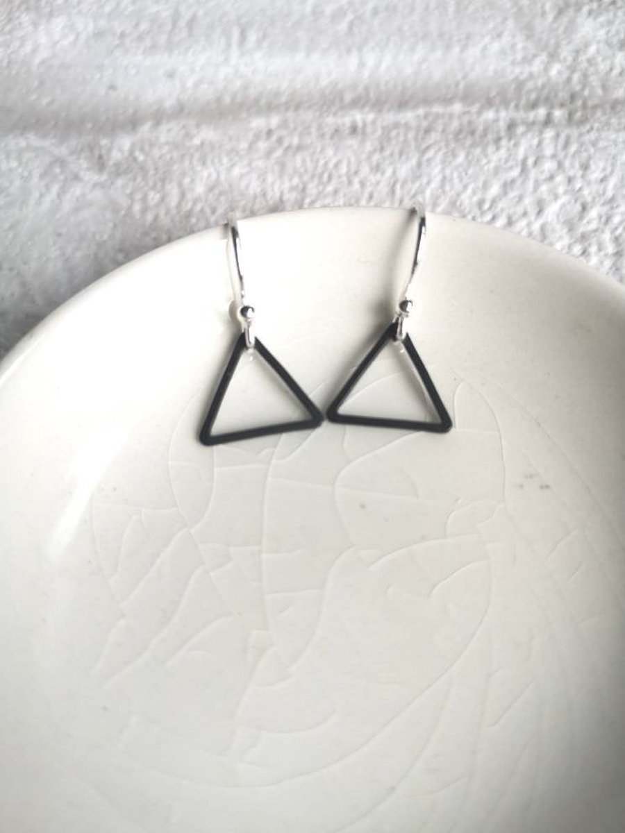 Black and silver triangle earrings