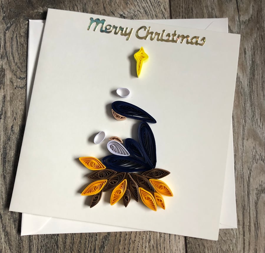 Stunning handmade Mary quilled Christmas card