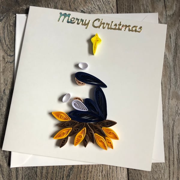 Stunning handmade Mary quilled Christmas card