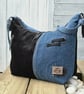 Blue Denim and Black Corduroy Crossbody Bag – Double Zip
