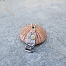 Silver beach, sea coast pendant, with brass sun and seagulls