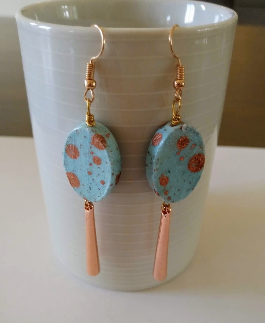  Dangle oval decoupaged wood earrings