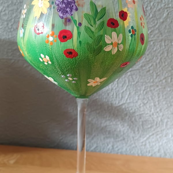 Hand Painted Floral Gin Glass