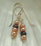 Spring Nude Pink and Grey Freshwater Pearl Sterling Silver Dangle Drop Earrings - Image 1