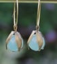Amazonite Earrings Semi Precious Gems Bronzed Petals Hypoallergenic Brass Hoops 