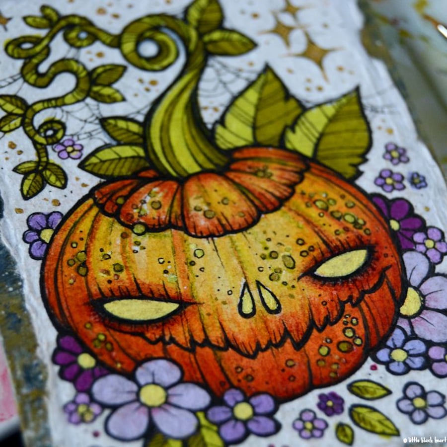 demon pumpkin - original aceo illustration