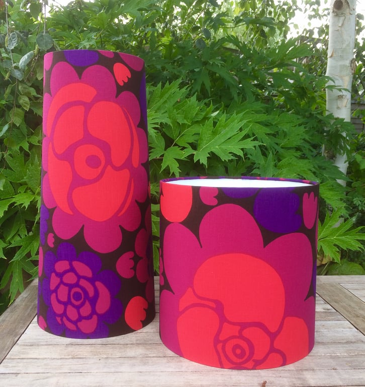 Bold Flower Power Lampshade in Brown Purple Pink Rapsodi BORAS Vintage Fabric