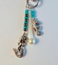 Bag Charm, Pearl, Mermaid & Seahorse With Sea Green Glass Beads, Gift For Her