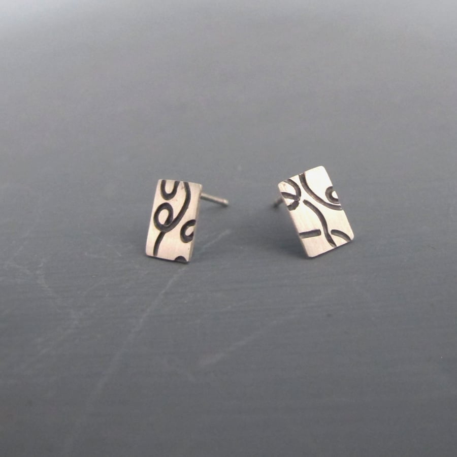 Sterling Silver Doodle Drawing Square Stud Earrings