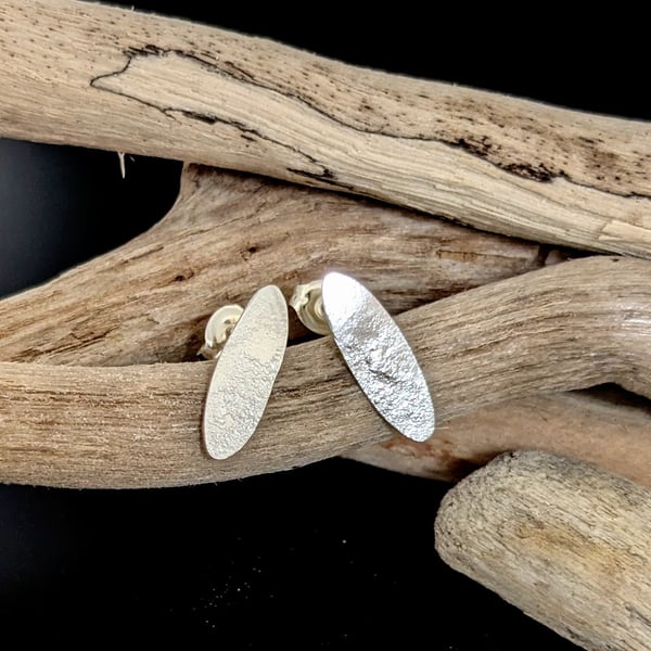 Small Oval Textured Sterling Silver Stud Earrings