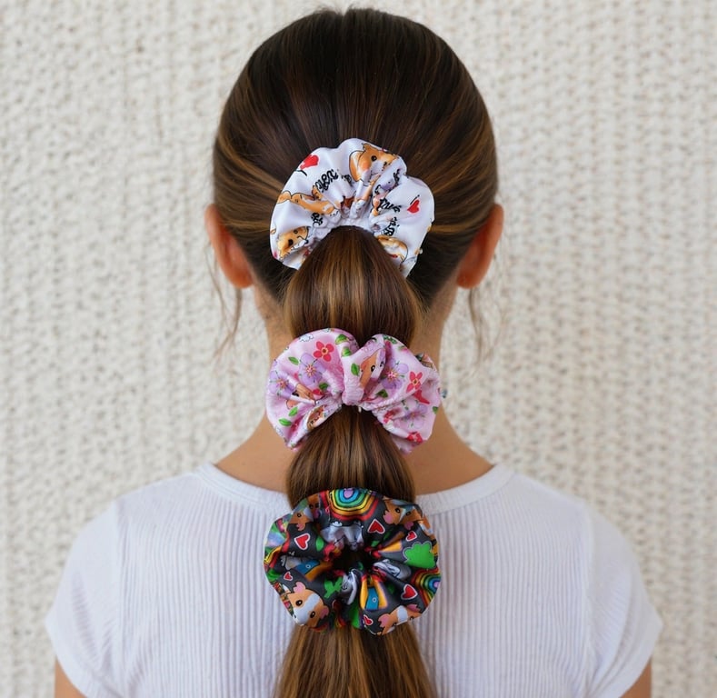Satin Guinea Pig Hair Scrunchies Pack 3 Mixed 