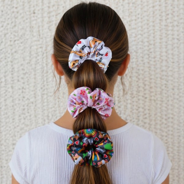 Satin Guinea Pig Hair Scrunchies Pack 3 Mixed 