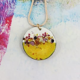 Enamel Pendant in Copper and Enamel with Colourful Glass Pieces.