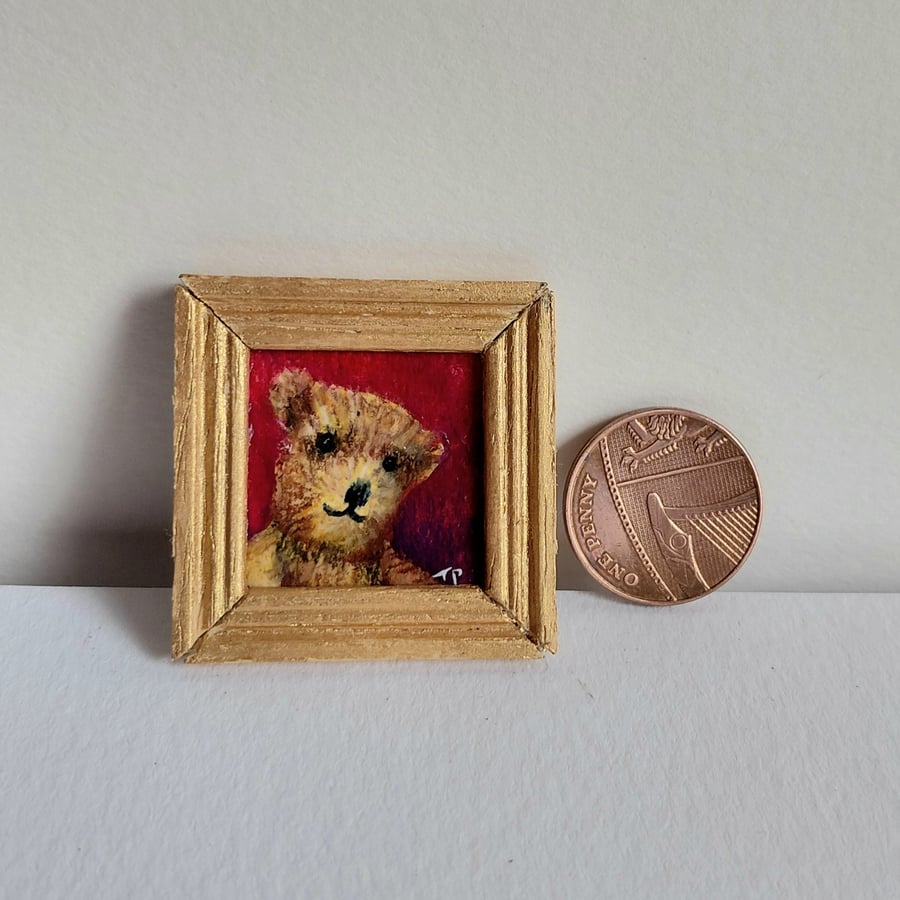 Teddy Bear Miniature Oil Painting 