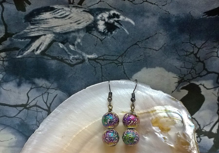 Rainbow Plated Lava Stone Earrings