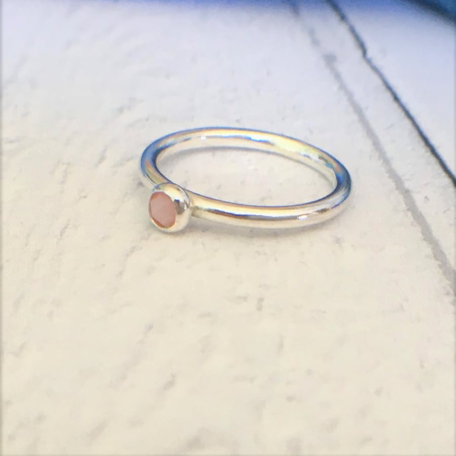 Rose Cut Pink Opal Cabochon Ring - Eco Sterling  Silver