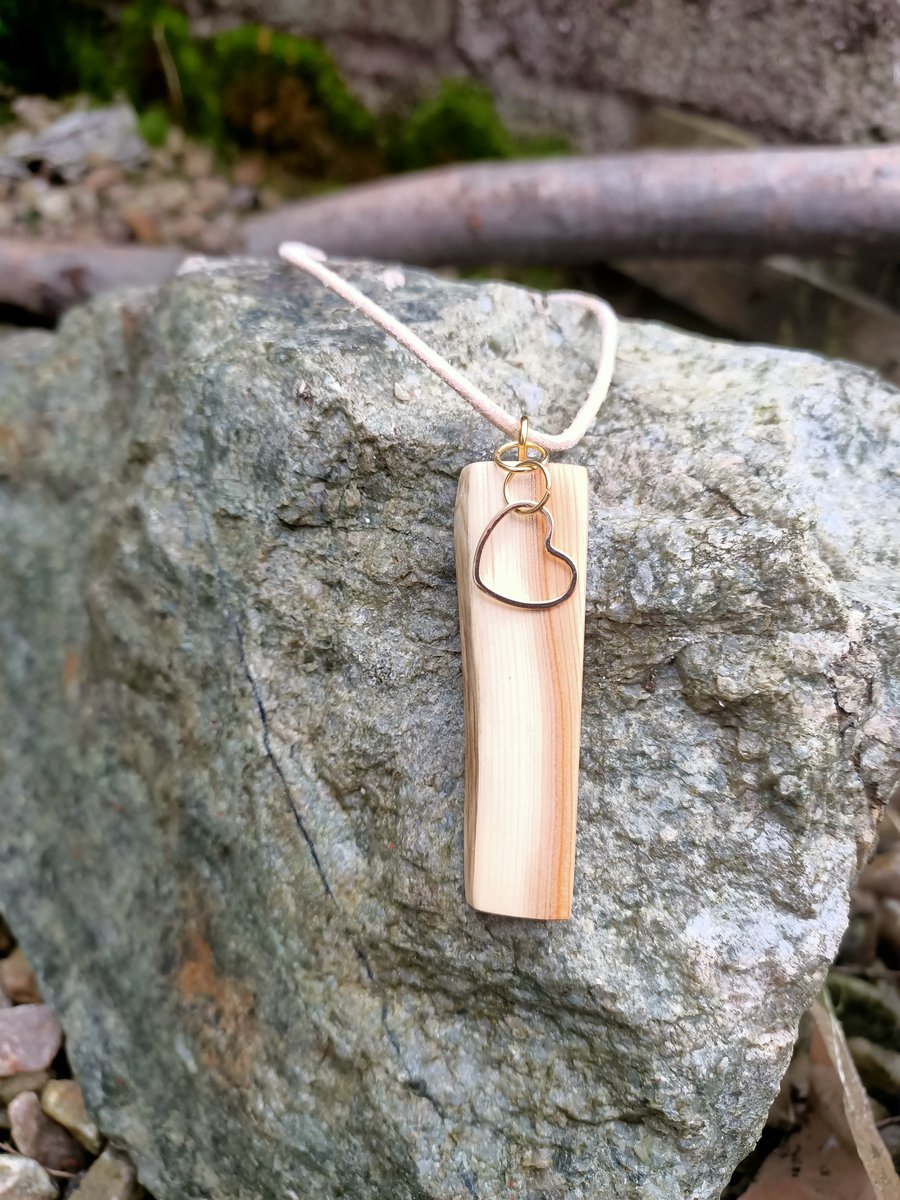 love heart pendant with yew wood