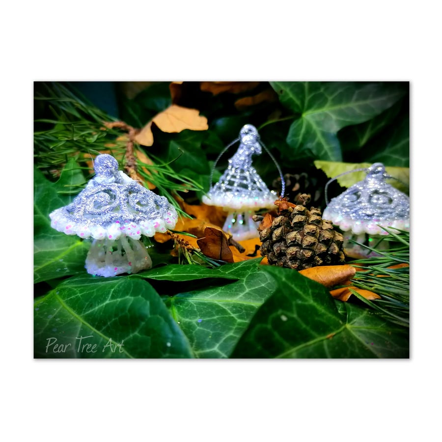 Silver Toadstool Christmas decorations set of 3