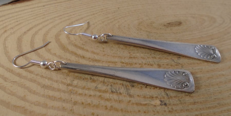 Upcycled Silver Plated Shell Sugar Tong Handle Earrings SPE052105
