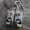 Puffin with green sea ceramic and sterling silver drop earrings