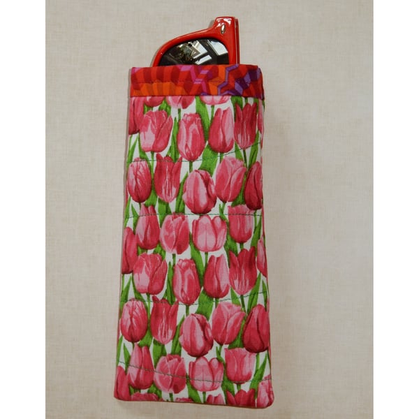 Glasses case - bright pink tulips slip in style