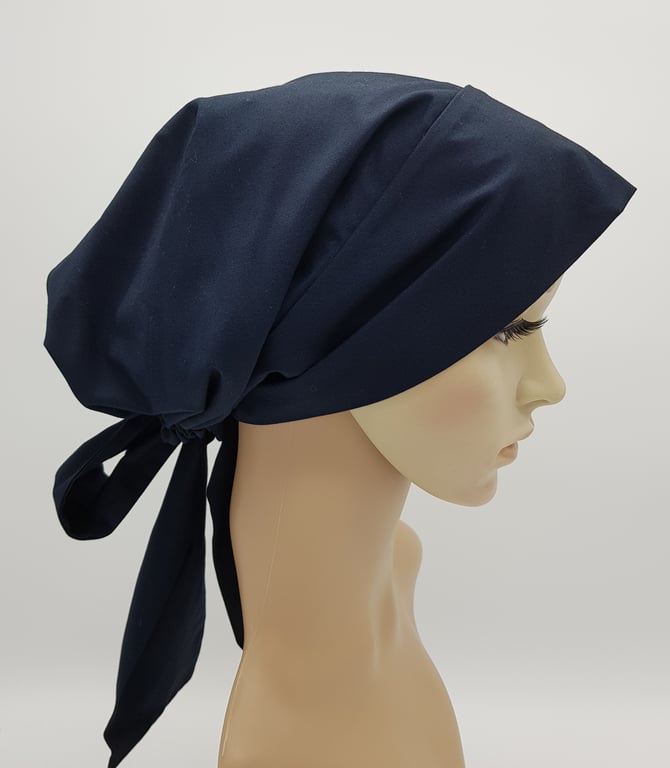 Navy blue cotton head wear for women, full head covering, tichel, head snood