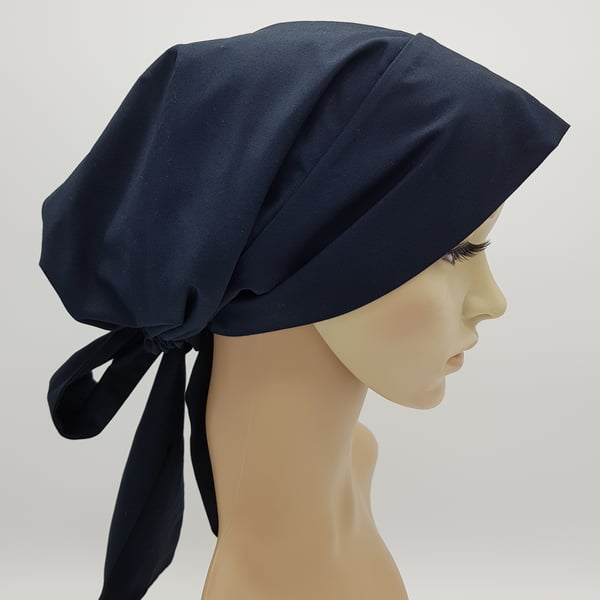 Navy blue cotton head wear for women, full head covering, tichel, head snood