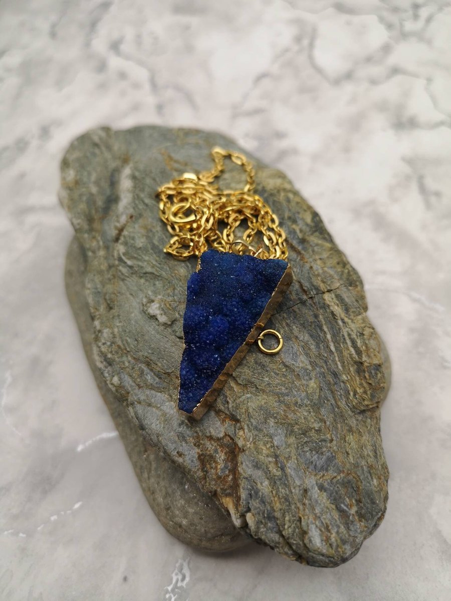 Druzy Necklace, Druzy Quartz Pendant, Triangle Pendant, Perfectly Imperfect