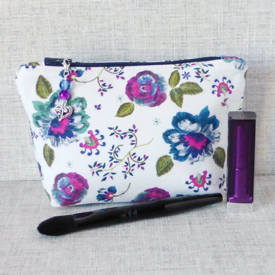 Make up bag, zipped pouch, cosmetic bag. floral bag