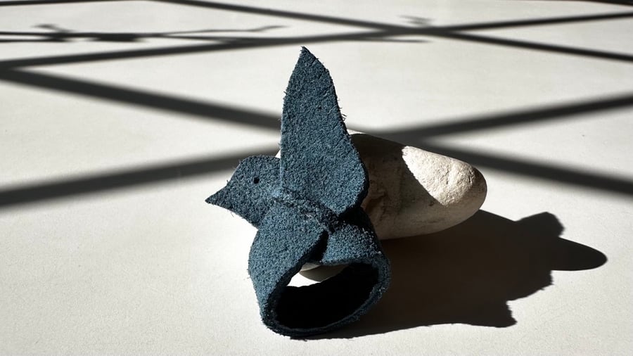 Upcycled Leather Hugging Bird Ring & Mantra Pouch