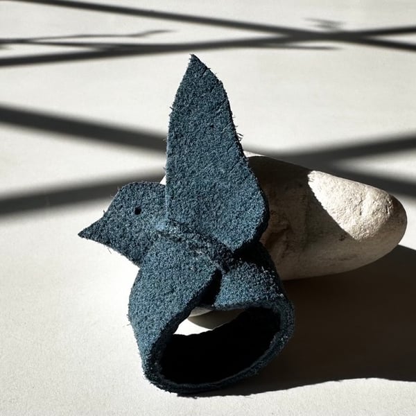 Origami Leather 'Hugging Bird' Ring - Unique Architecture of Softness
