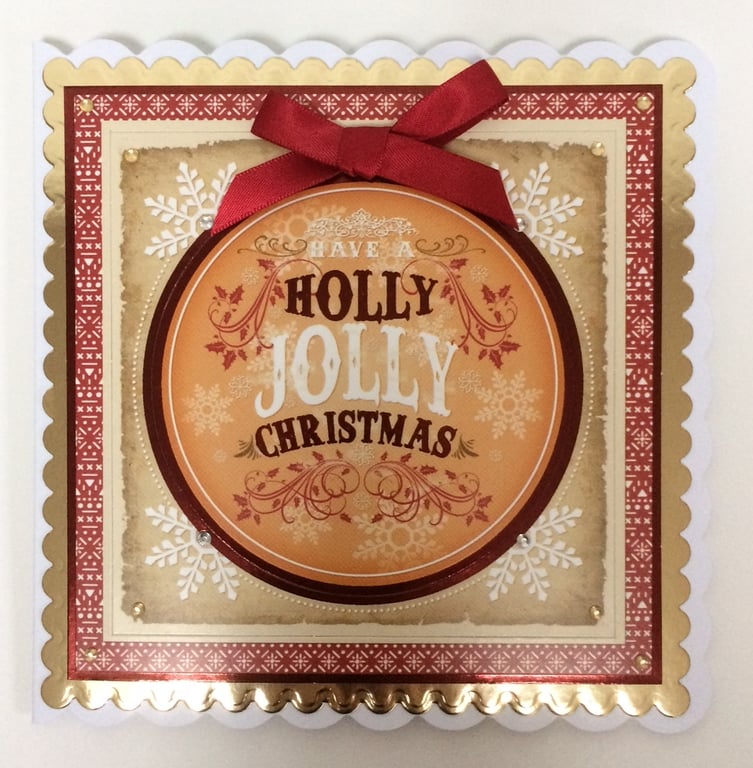 Christmas Card Have a Holly Jolly Christmas Vintage Snowflake