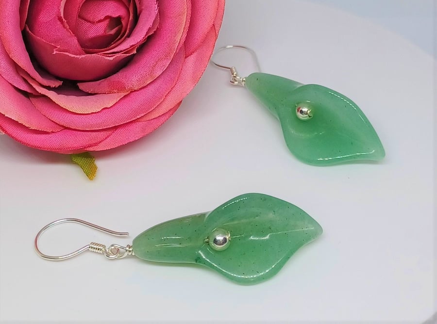 Green Aventurine Lily Earrings, Sterling Silver Earrings, Gemstone Earrings, Lil