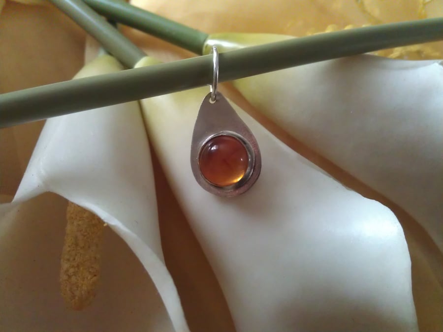 Amber drop sterling silver necklace