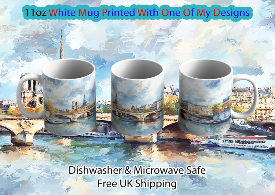 Notre Dame Paris Art Mug, 11oz Ceramic Impressionist Coffee Cup
