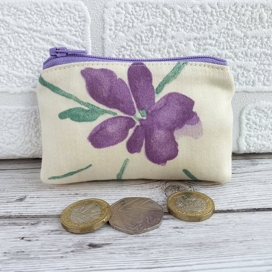 SALE - Coin Purse, Small Purse with Purple Flower