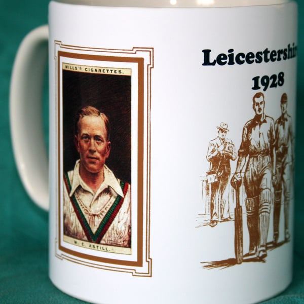 Cricket mug Leicestershire Leics 1928 cricket counties vintage design mug
