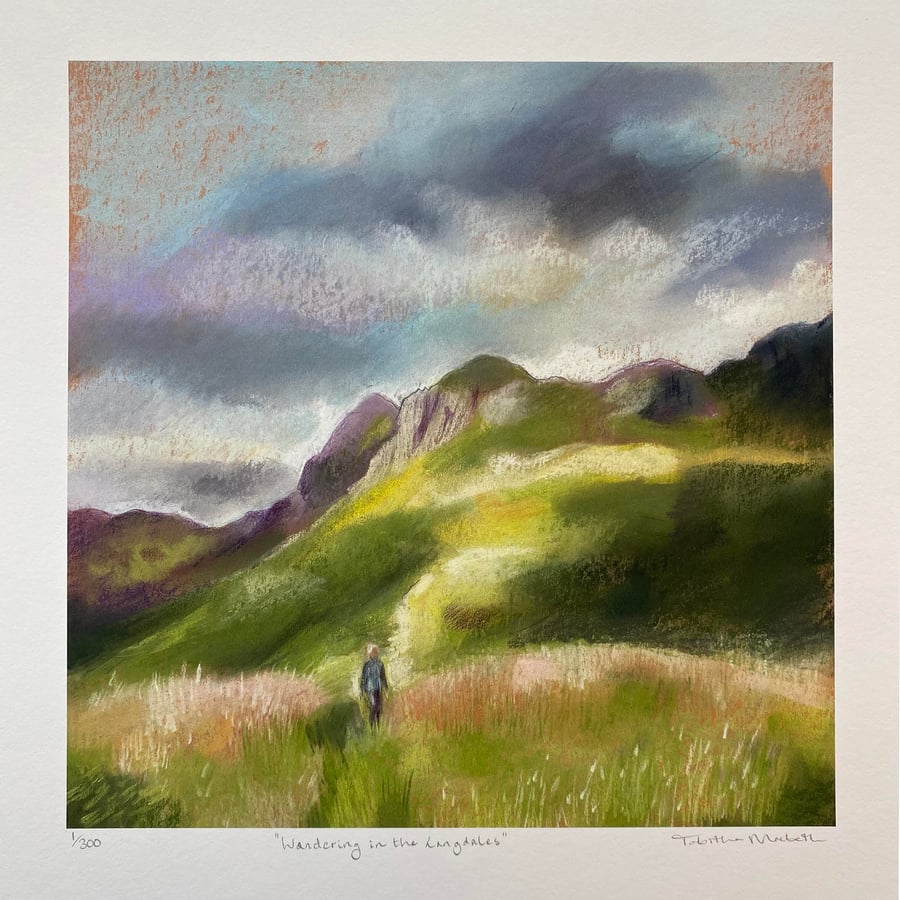 Lake District Art print - The Langdales, landscape art print, pastel art