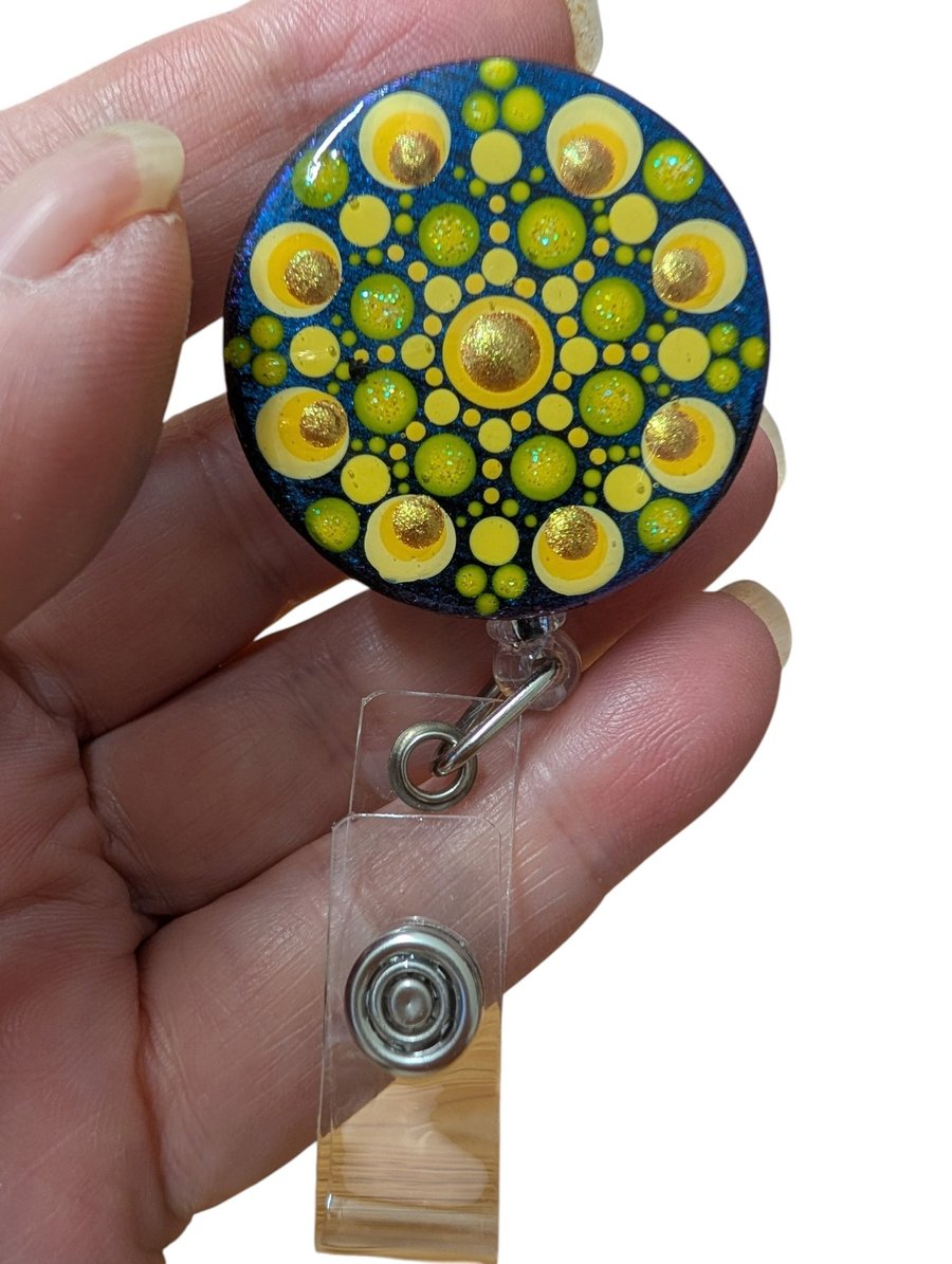 Hand painted mandala Badge Reel