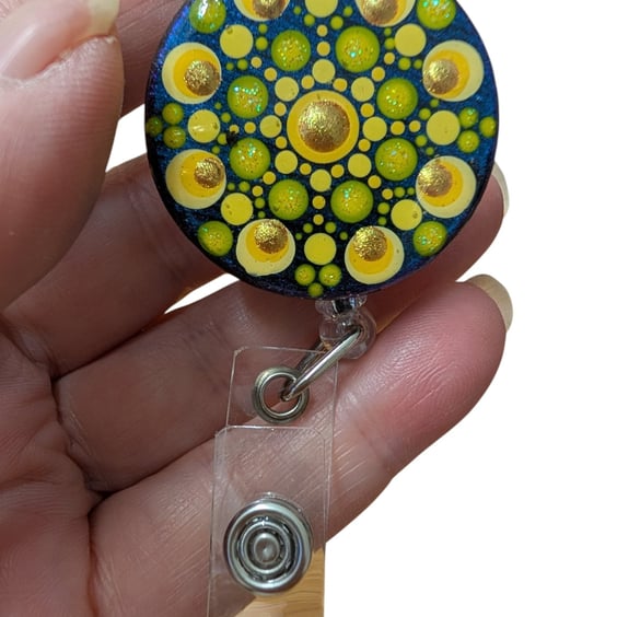 Hand painted mandala Badge Reel