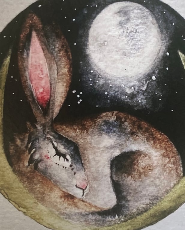  Print from my Original Resting Hare Rabbit under the Moon Watercolour  Painting