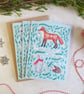 Pack of 4 Folk Forest Animals Christmas cards 