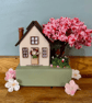 Handmade Cream Wooden Blossom Tree Cottage House, Scandinavian Spring Decor
