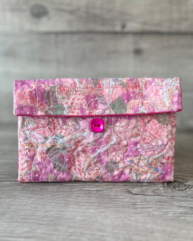 Pink Patchwork Embroidered Textile Clutch Bag 