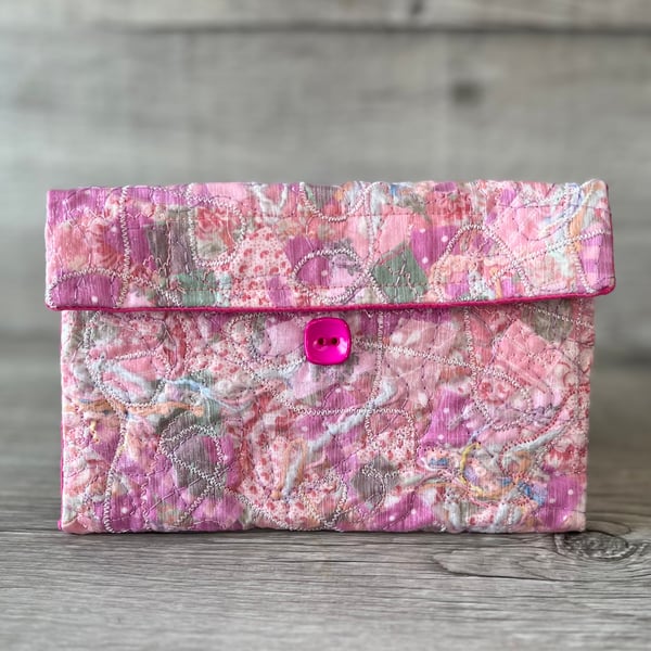 Pink Patchwork Embroidered Textile Clutch Bag 
